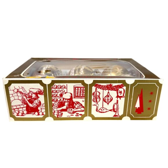 6 VTG Glass Christmas Ornament Gold stencil Mica Made W Germany Hand-Painted Box - Picture 13 of 15